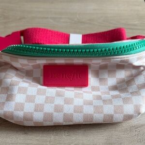 Benefit Checkered Fanny Pack Bag with Pink and Green Accents